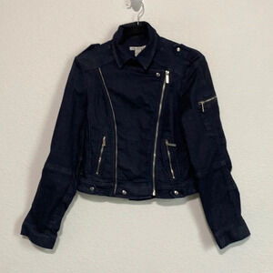 Kenneth Cole New York Blue Denim Motorcycle Jacket Size XS
